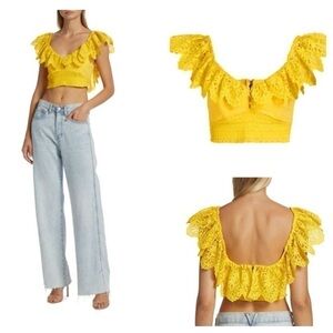 Alice + Olivia Bleeker Ruffled Lace Crop Top size L